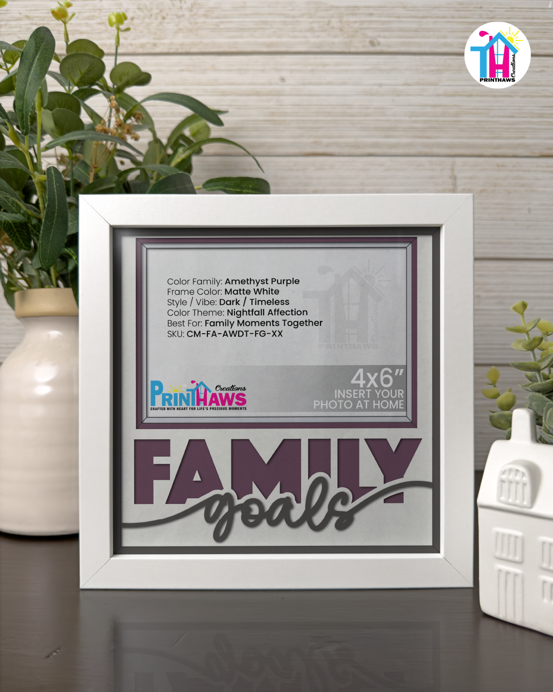 Family Goals - Crafted Memoirs Photo Frame By Printhaws Creations, Matte White Frame In Amethyst Purple, Nightfall Affection Theme (Dark, Timeless), 8x8 Frame Holds (4R) Photo -  For Family Moments Together