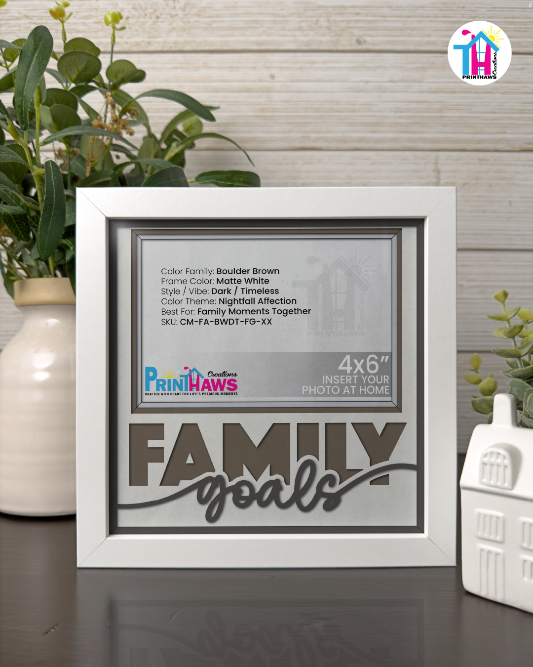 Family Goals - Crafted Memoirs Photo Frame By Printhaws Creations, Matte White Frame In Boulder Brown, Nightfall Affection Theme (Dark, Timeless), 8x8 Frame Holds (4R) Photo -  For Family Moments Together
