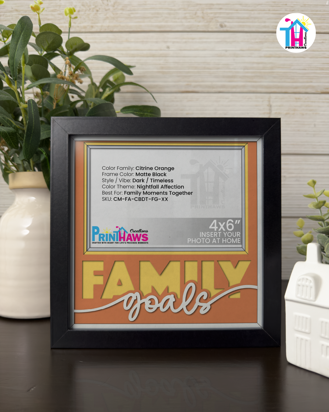 Family Goals - Crafted Memoirs Photo Frame By Printhaws Creations, Matte Black Frame In Citrine Orange, Nightfall Affection Theme (Dark, Timeless), 8x8 Frame Holds (4R) Photo -  For Family Moments Together