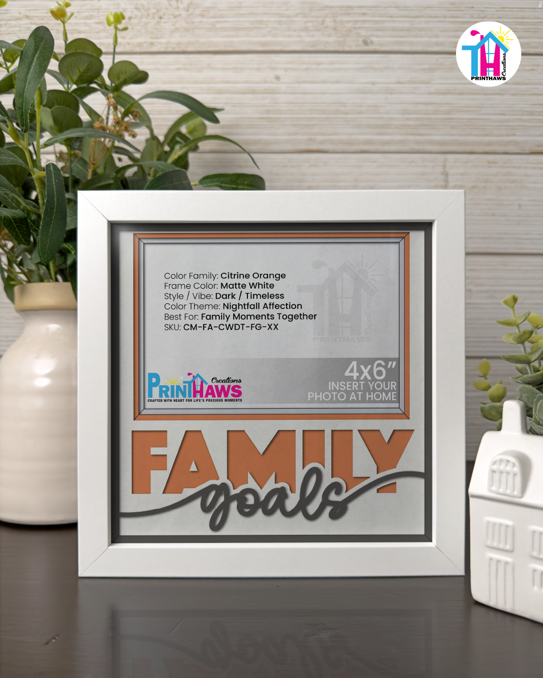 Family Goals - Crafted Memoirs Photo Frame By Printhaws Creations, Matte White Frame In Citrine Orange, Nightfall Affection Theme (Dark, Timeless), 8x8 Frame Holds (4R) Photo -  For Family Moments Together