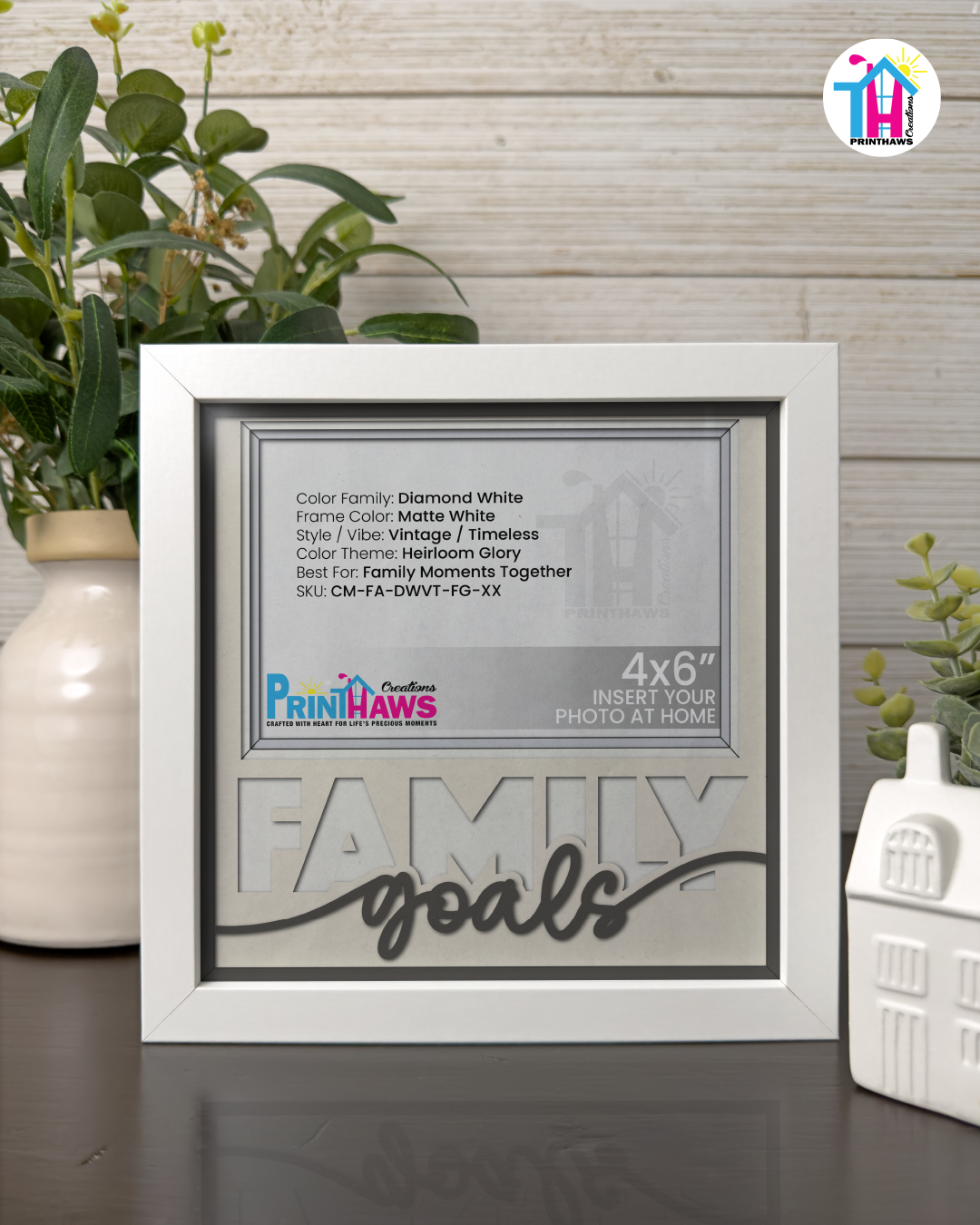 Family Goals - Crafted Memoirs Photo Frame By Printhaws Creations, Matte White Frame In Diamond White, Heirloom Glory Theme (Vintage, Timeless), 8x8 Frame Holds (4R) Photo -  For Family Moments Together