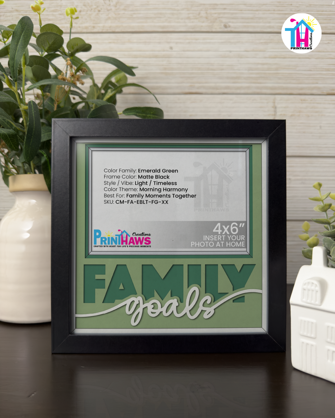 Family Goals - Crafted Memoirs Photo Frame By Printhaws Creations, Matte Black Frame In Emerald Green, Morning Harmony Theme (Light, Timeless), 8x8 Frame Holds (4R) Photo -  For Family Moments Together