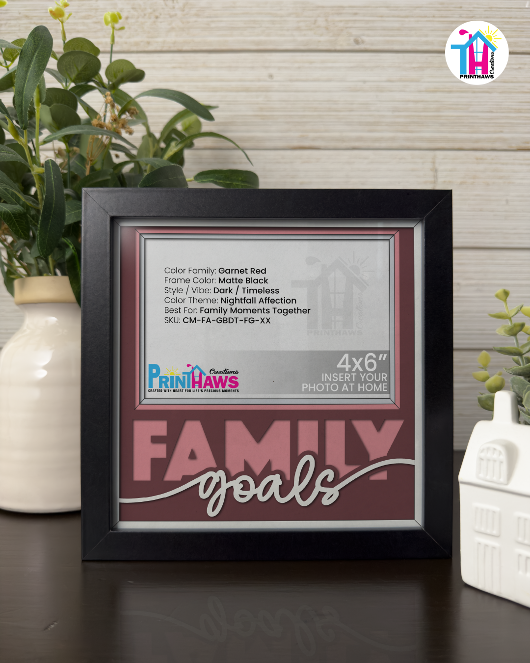 Family Goals - Crafted Memoirs Photo Frame By Printhaws Creations, Matte Black Frame In Garnet Red, Nightfall Affection Theme (Dark, Timeless), 8x8 Frame Holds (4R) Photo -  For Family Moments Together