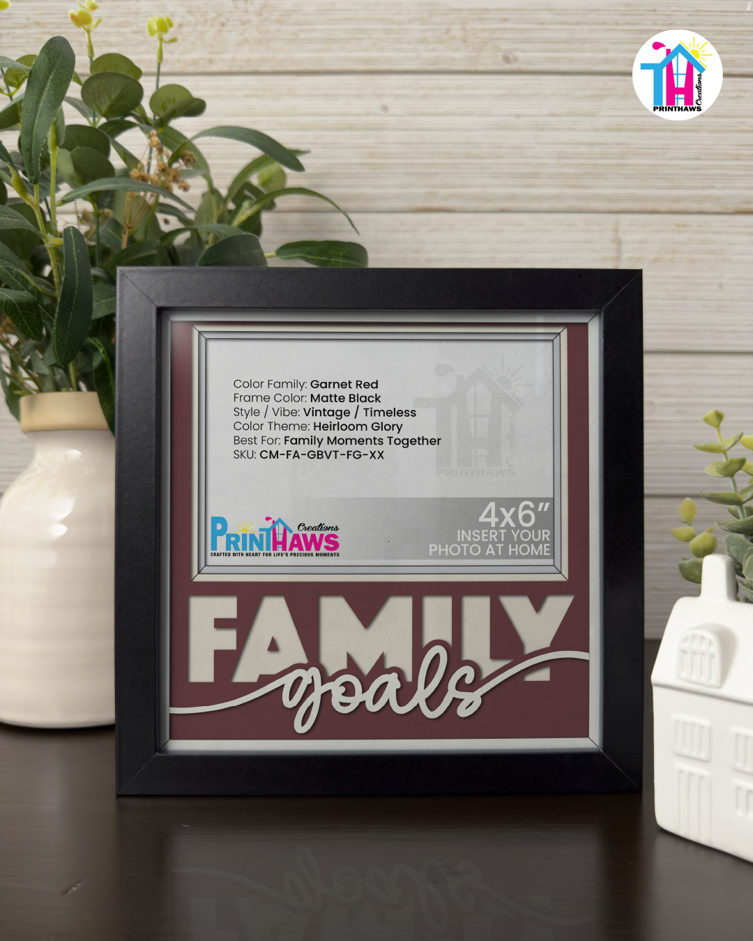 Family Goals - Crafted Memoirs Photo Frame By Printhaws Creations, Matte Black Frame In Garnet Red, Heirloom Glory Theme (Vintage, Timeless), 8x8 Frame Holds (4R) Photo -  For Family Moments Together