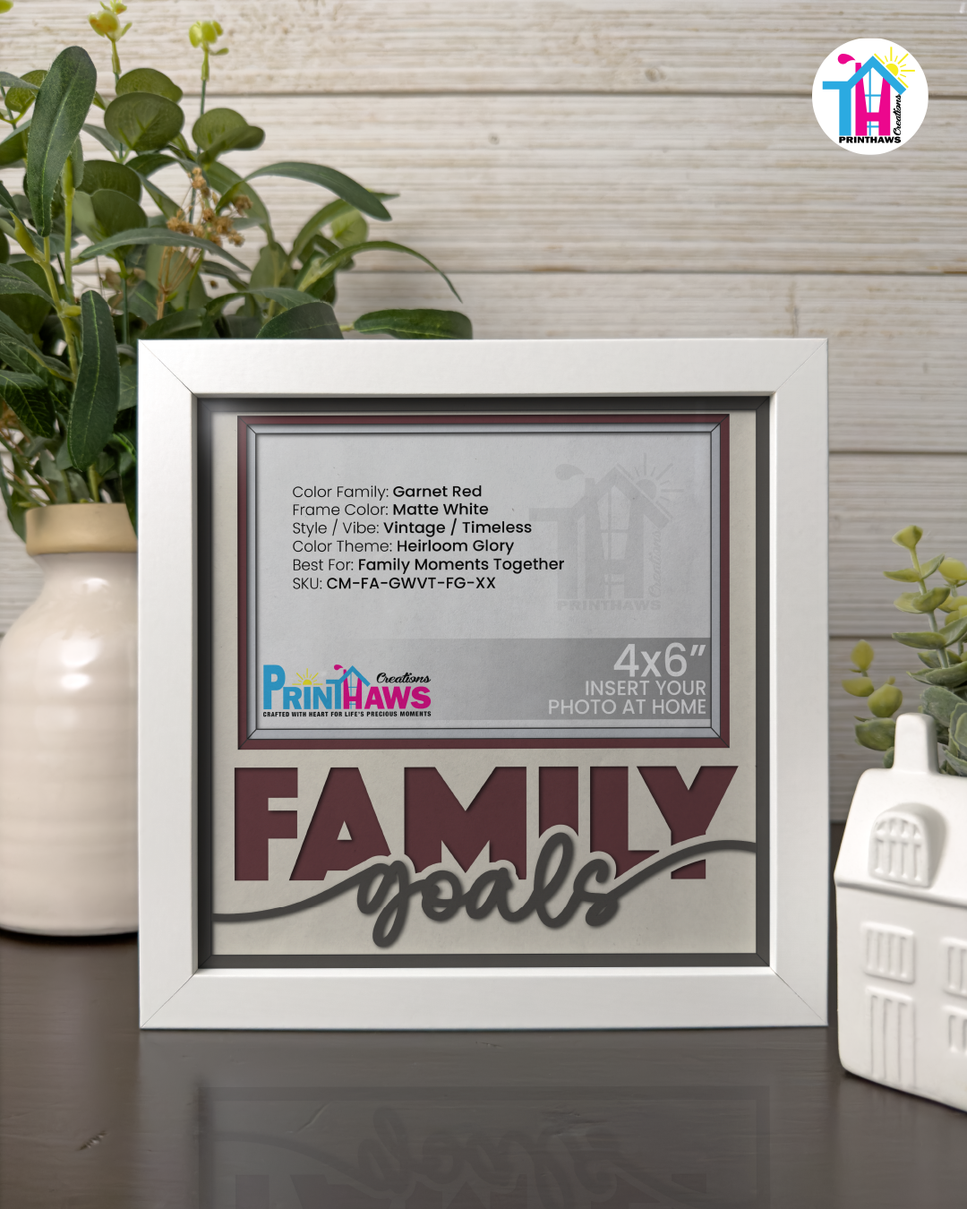 Family Goals - Crafted Memoirs Photo Frame By Printhaws Creations, Matte White Frame In Garnet Red, Heirloom Glory Theme (Vintage, Timeless), 8x8 Frame Holds (4R) Photo -  For Family Moments Together