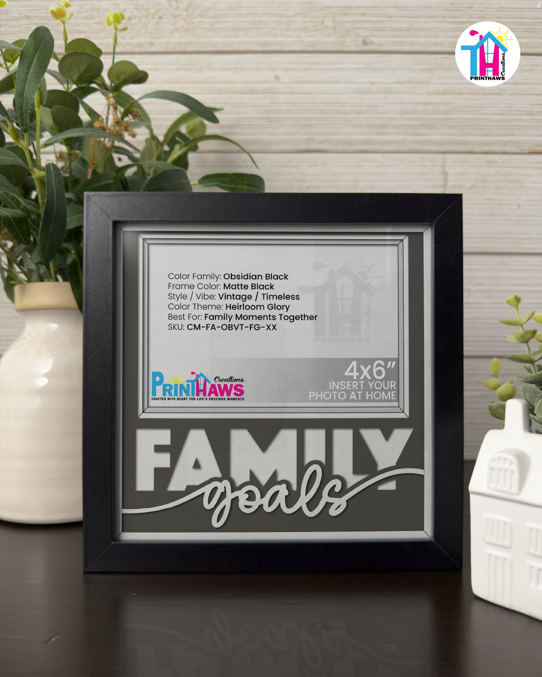 Family Goals - Crafted Memoirs Photo Frame By Printhaws Creations, Matte Black Frame In Obsidian Black, Heirloom Glory Theme (Vintage, Timeless), 8x8 Frame Holds (4R) Photo -  For Family Moments Together