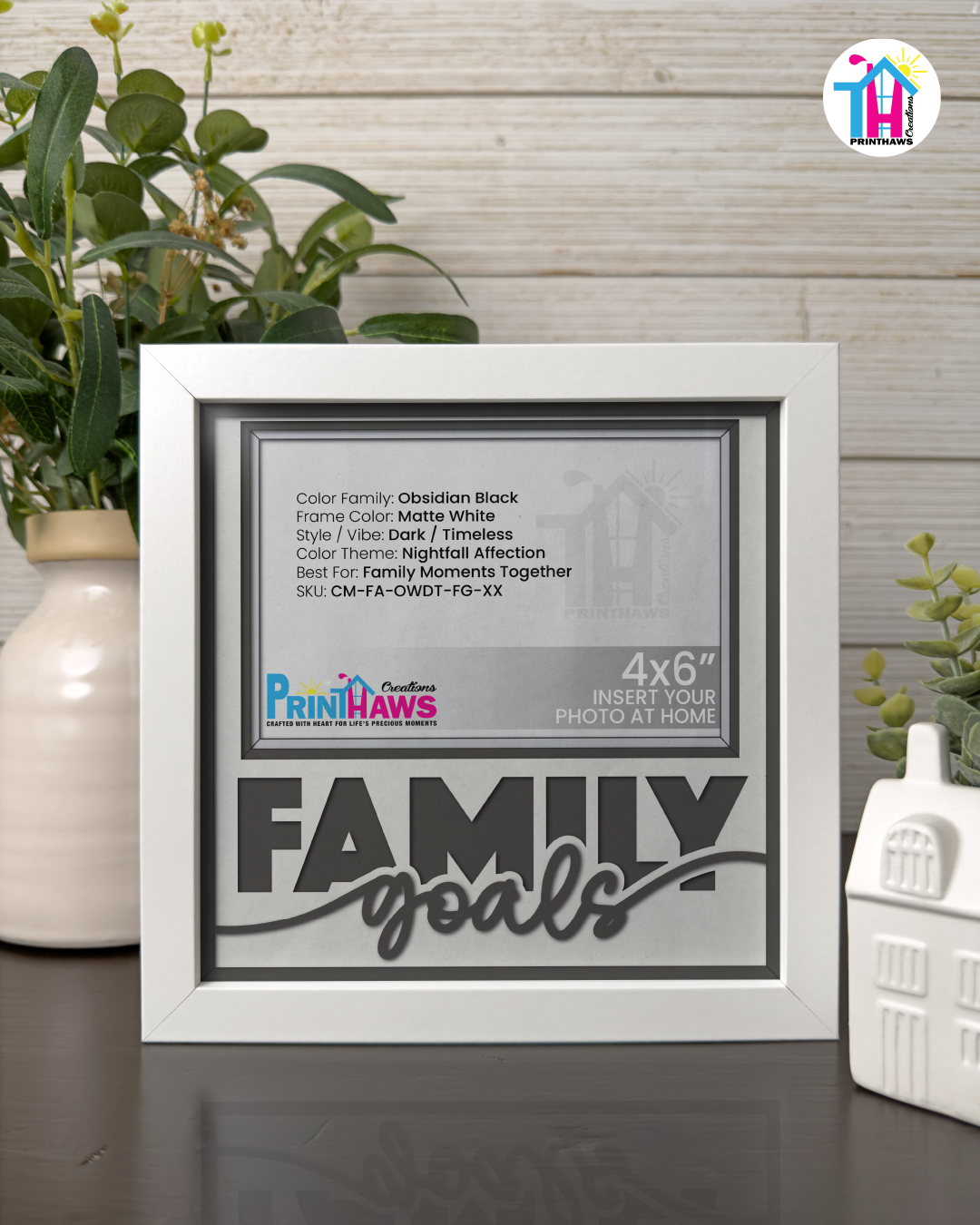 Family Goals - Crafted Memoirs Photo Frame By Printhaws Creations, Matte White Frame In Obsidian Black, Nightfall Affection Theme (Dark, Timeless), 8x8 Frame Holds (4R) Photo -  For Family Moments Together