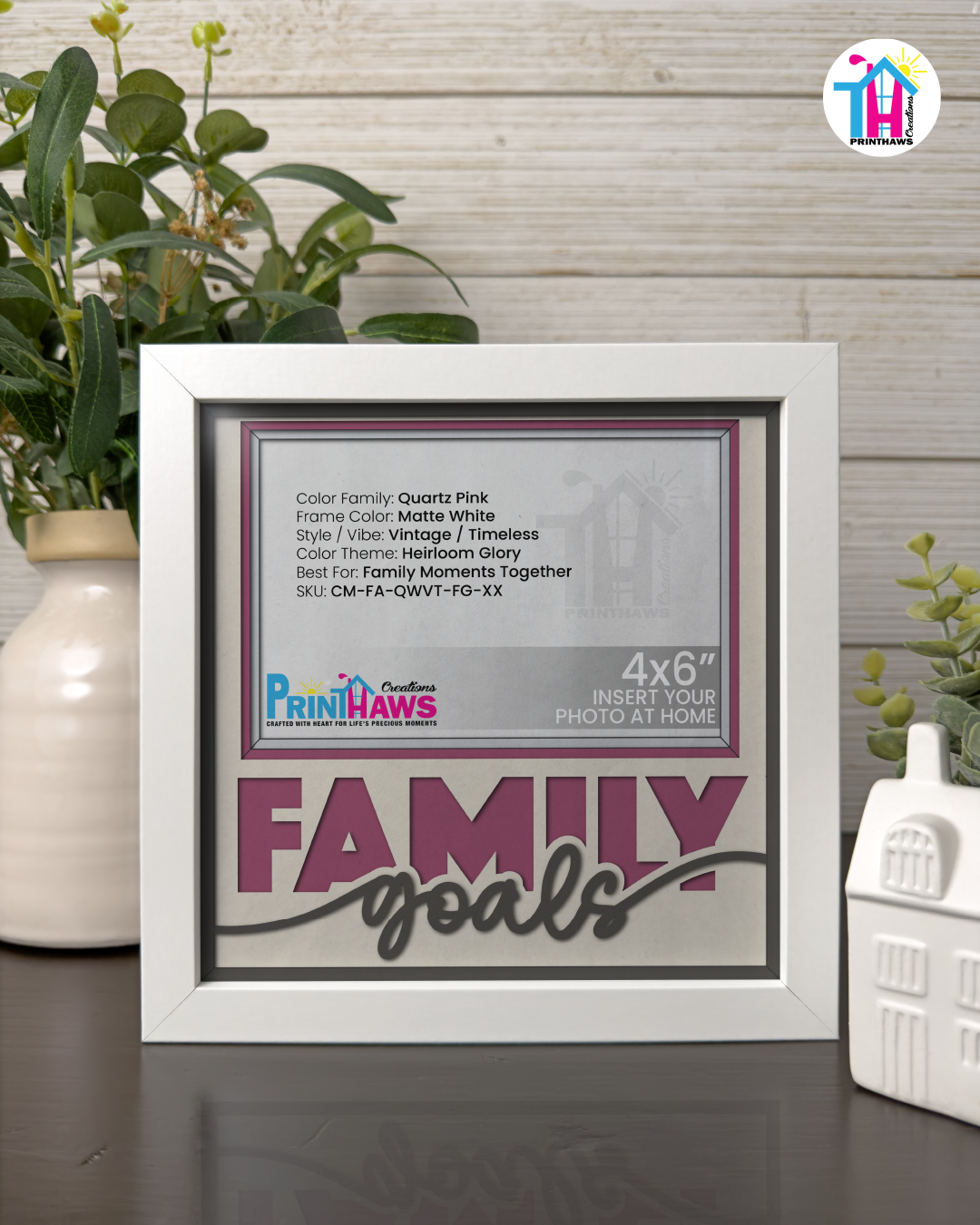 Family Goals - Crafted Memoirs Photo Frame By Printhaws Creations, Matte White Frame In Quartz Pink, Heirloom Glory Theme (Vintage, Timeless), 8x8 Frame Holds (4R) Photo -  For Family Moments Together