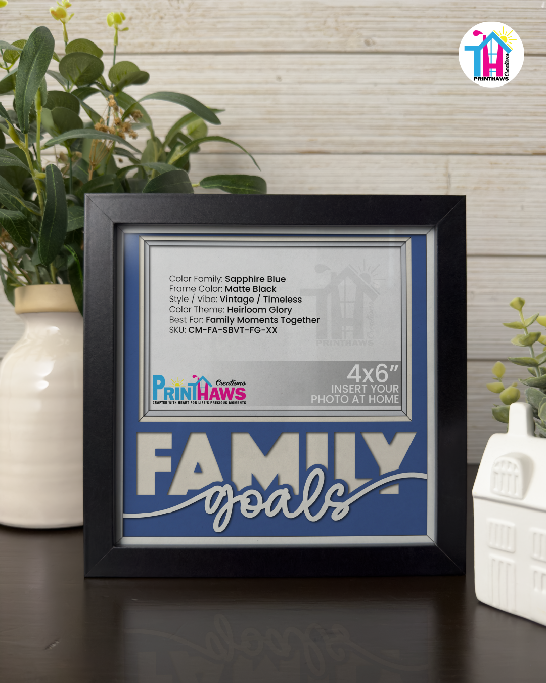 Family Goals - Crafted Memoirs Photo Frame By Printhaws Creations, Matte Black Frame In Sapphire Blue, Heirloom Glory Theme (Vintage, Timeless), 8x8 Frame Holds (4R) Photo -  For Family Moments Together