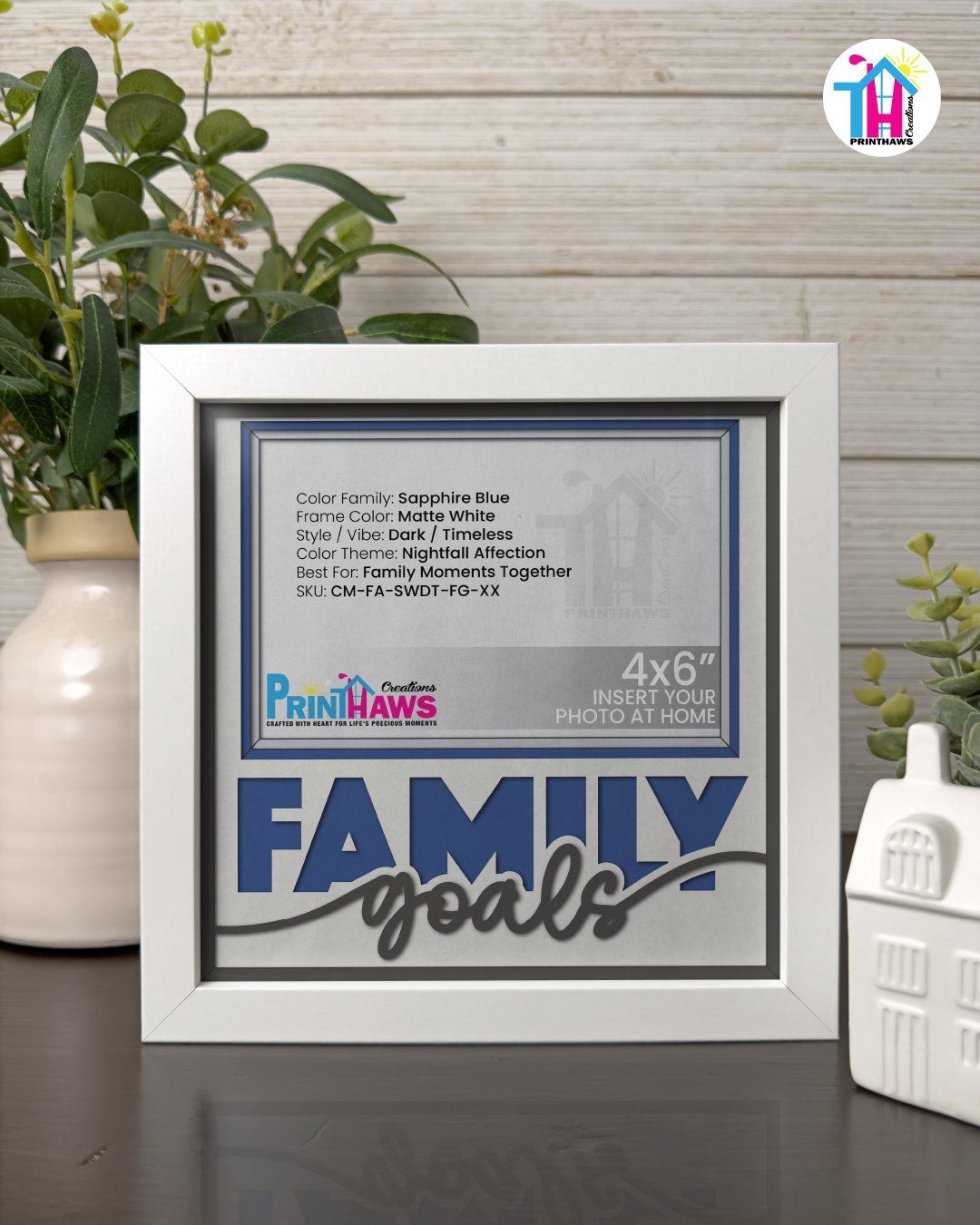 Family Goals - Crafted Memoirs Photo Frame By Printhaws Creations, Matte White Frame In Sapphire Blue, Nightfall Affection Theme (Dark, Timeless), 8x8 Frame Holds (4R) Photo -  For Family Moments Together