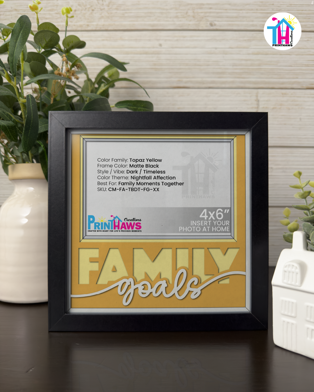 Family Goals - Crafted Memoirs Photo Frame By Printhaws Creations, Matte Black Frame In Topaz Yellow, Nightfall Affection Theme (Dark, Timeless), 8x8 Frame Holds (4R) Photo -  For Family Moments Together