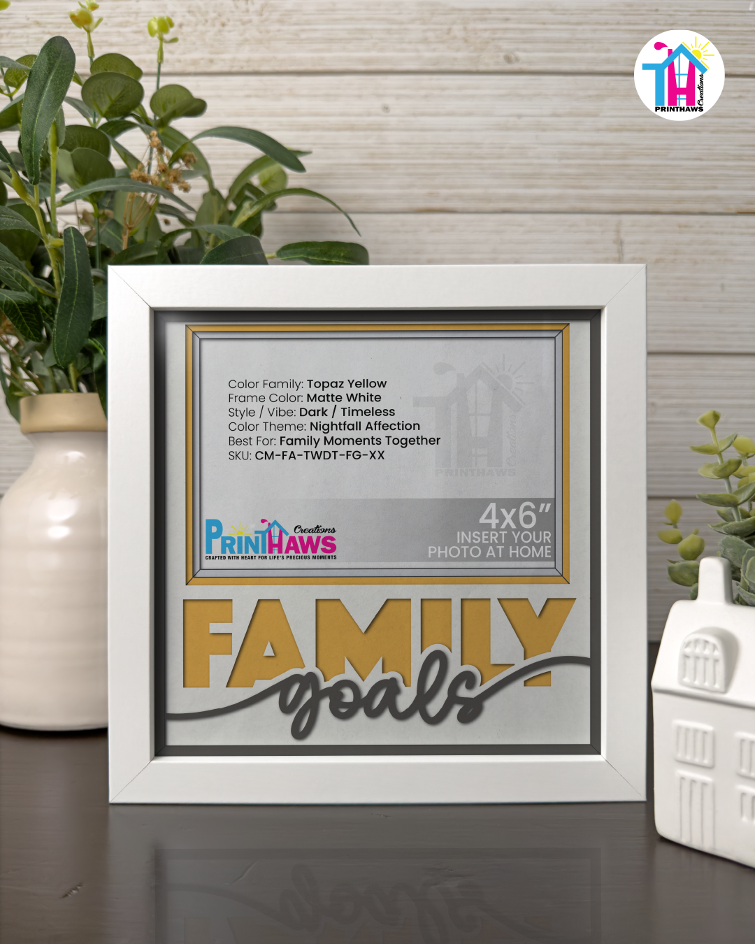 Family Goals - Crafted Memoirs Photo Frame By Printhaws Creations, Matte White Frame In Topaz Yellow, Nightfall Affection Theme (Dark, Timeless), 8x8 Frame Holds (4R) Photo -  For Family Moments Together
