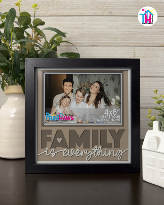 Family Is Everything - Crafted Memoirs Photo Frame By Printhaws Creations, Matte Black Frame In Boulder Brown, Morning Harmony Theme (Light, Timeless), 8x8 Frame Holds (4R) Photo -  For Family Moments Together