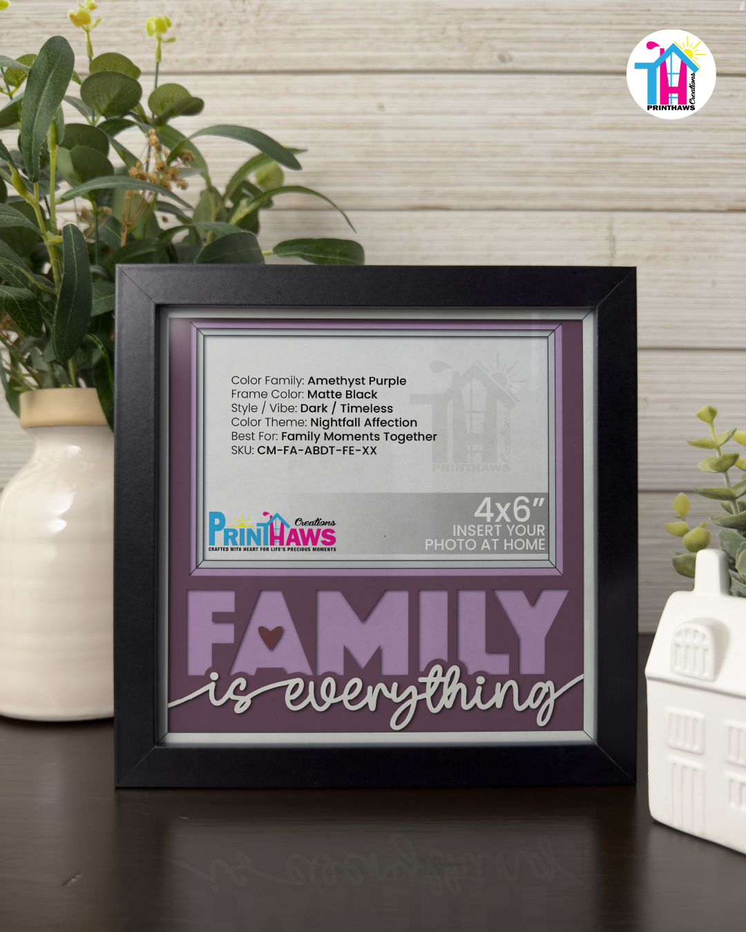 Family Is Everything - Crafted Memoirs Photo Frame By Printhaws Creations, Matte Black Frame In Amethyst Purple, Nightfall Affection Theme (Dark, Timeless), 8x8 Frame Holds (4R) Photo -  For Family Moments Together