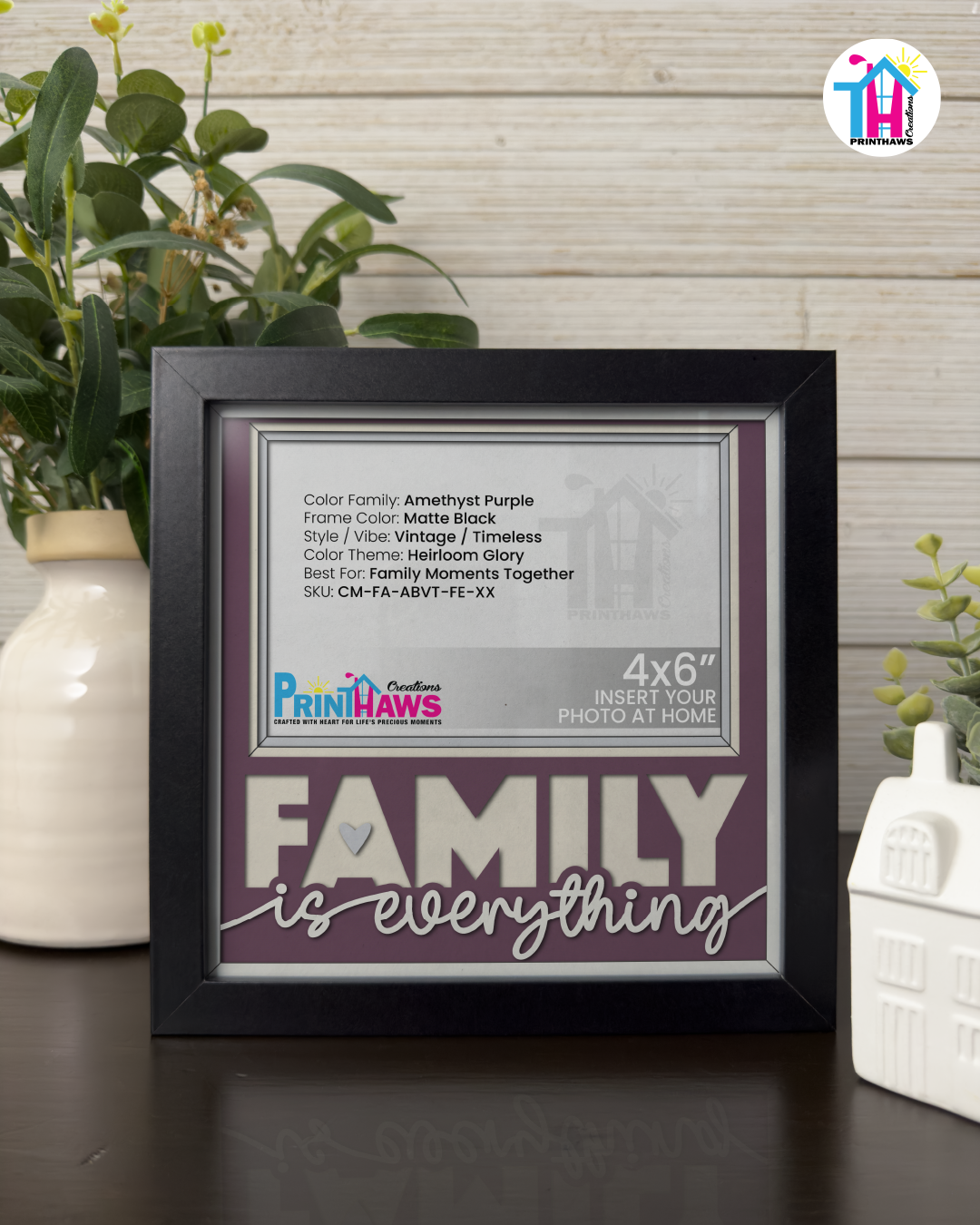 Family Is Everything - Crafted Memoirs Photo Frame By Printhaws Creations, Matte Black Frame In Amethyst Purple, Heirloom Glory Theme (Vintage, Timeless), 8x8 Frame Holds (4R) Photo -  For Family Moments Together