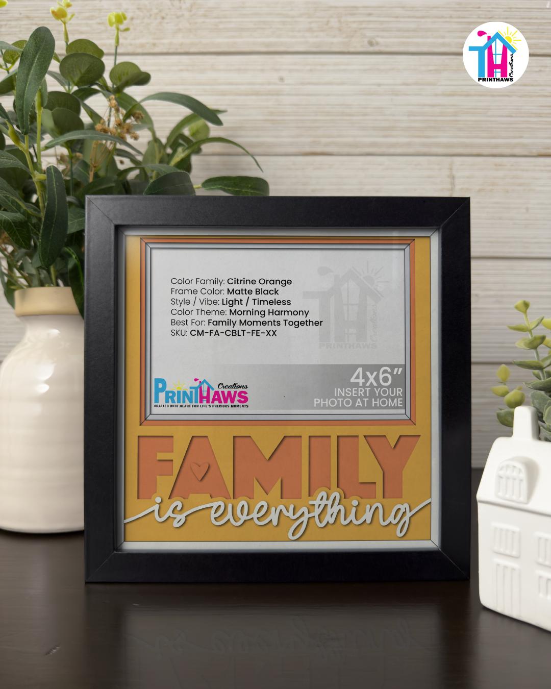 Family Is Everything - Crafted Memoirs Photo Frame By Printhaws Creations, Matte Black Frame In Citrine Orange, Morning Harmony Theme (Light, Timeless), 8x8 Frame Holds (4R) Photo -  For Family Moments Together