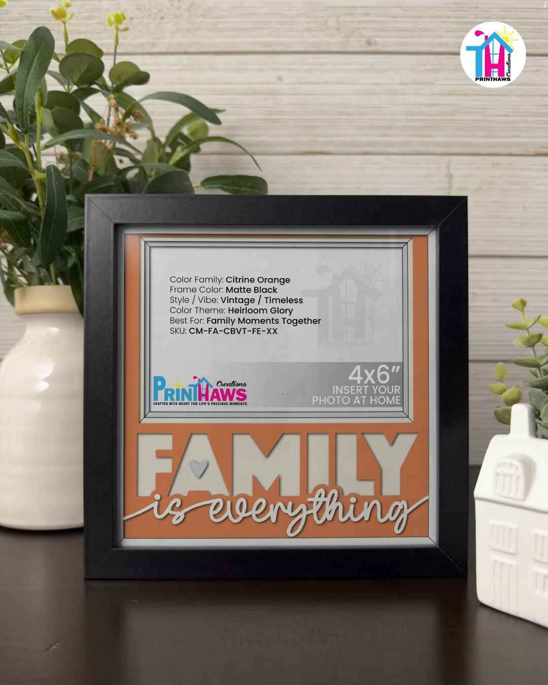 Family Is Everything - Crafted Memoirs Photo Frame By Printhaws Creations, Matte Black Frame In Citrine Orange, Heirloom Glory Theme (Vintage, Timeless), 8x8 Frame Holds (4R) Photo -  For Family Moments Together