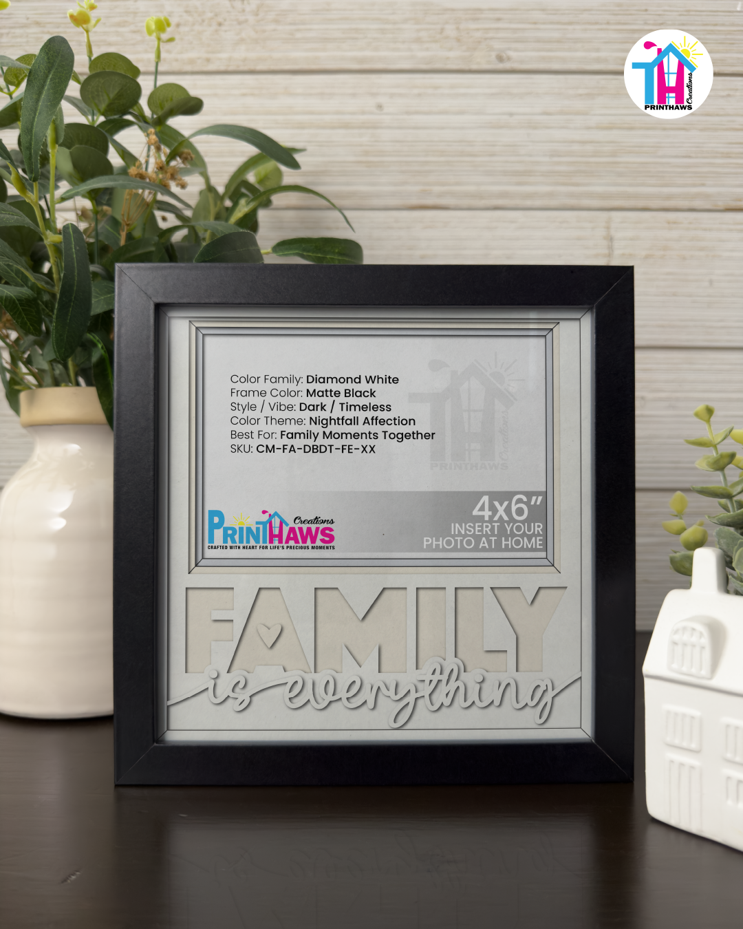 Family Is Everything - Crafted Memoirs Photo Frame By Printhaws Creations, Matte Black Frame In Diamond White, Nightfall Affection Theme (Dark, Timeless), 8x8 Frame Holds (4R) Photo -  For Family Moments Together