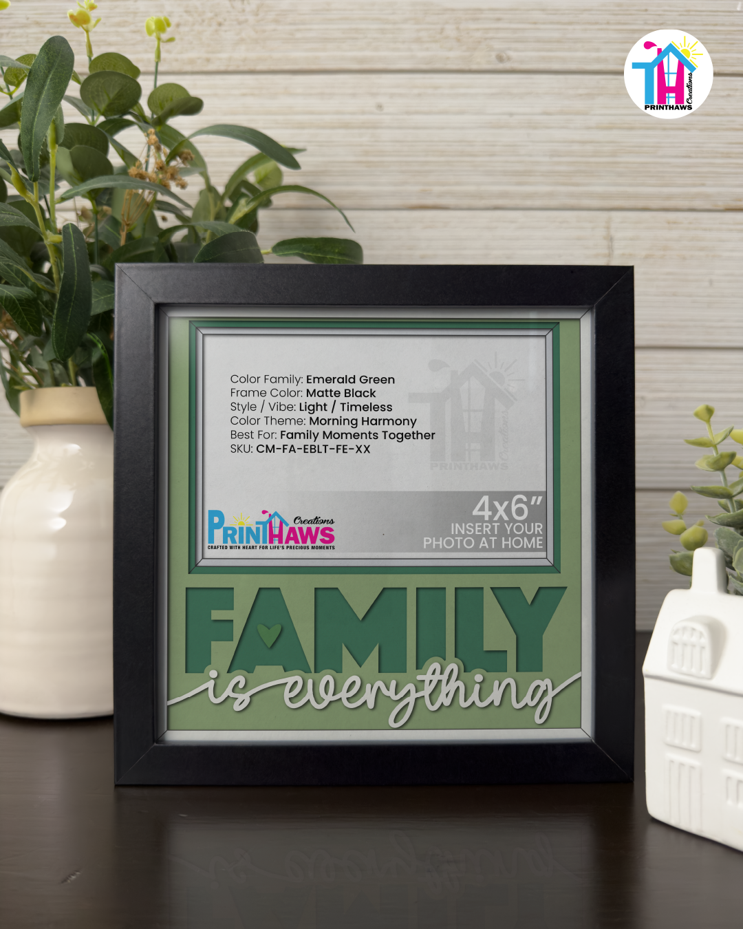 Family Is Everything - Crafted Memoirs Photo Frame By Printhaws Creations, Matte Black Frame In Emerald Green, Morning Harmony Theme (Light, Timeless), 8x8 Frame Holds (4R) Photo -  For Family Moments Together