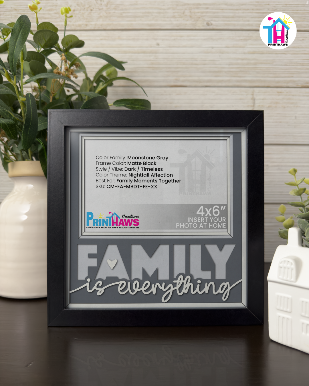 Family Is Everything - Crafted Memoirs Photo Frame By Printhaws Creations, Matte Black Frame In Moonstone Gray, Nightfall Affection Theme (Dark, Timeless), 8x8 Frame Holds (4R) Photo -  For Family Moments Together