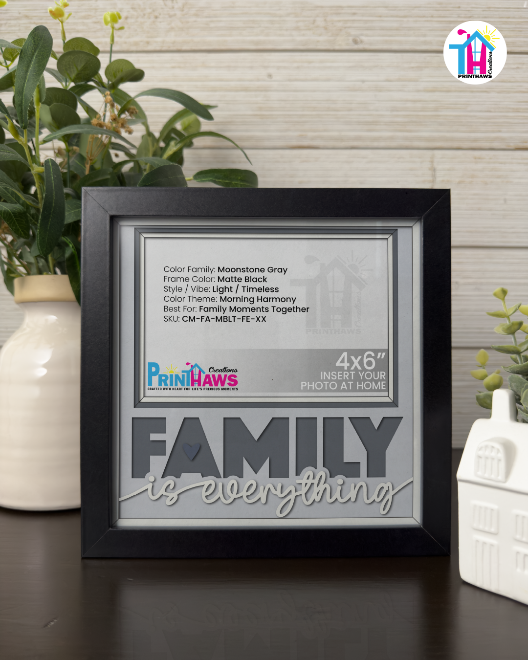 Family Is Everything - Crafted Memoirs Photo Frame By Printhaws Creations, Matte Black Frame In Moonstone Gray, Morning Harmony Theme (Light, Timeless), 8x8 Frame Holds (4R) Photo -  For Family Moments Together