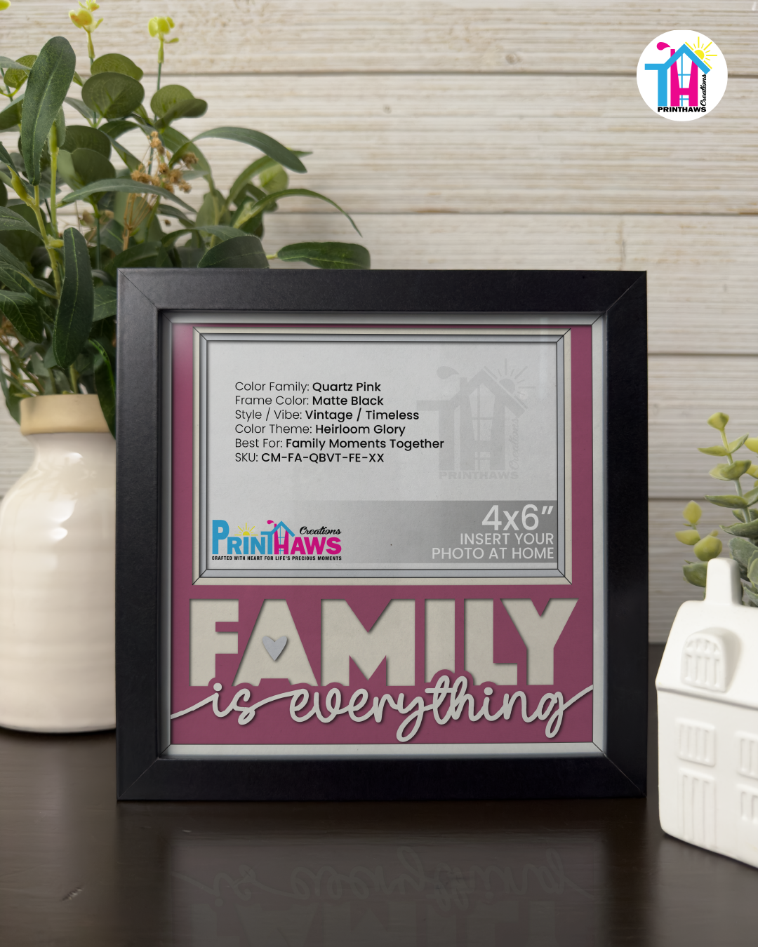 Family Is Everything - Crafted Memoirs Photo Frame By Printhaws Creations, Matte Black Frame In Quartz Pink, Heirloom Glory Theme (Vintage, Timeless), 8x8 Frame Holds (4R) Photo -  For Family Moments Together