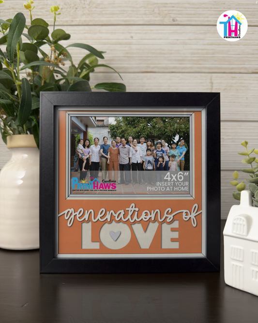 Generations Of Love - Crafted Memoirs Photo Frame By Printhaws Creations, Matte Black Frame In Citrine Orange, Heirloom Glory Theme (Vintage, Timeless), 8x8 Frame Holds (4R) Photo -  For Family Moments Together