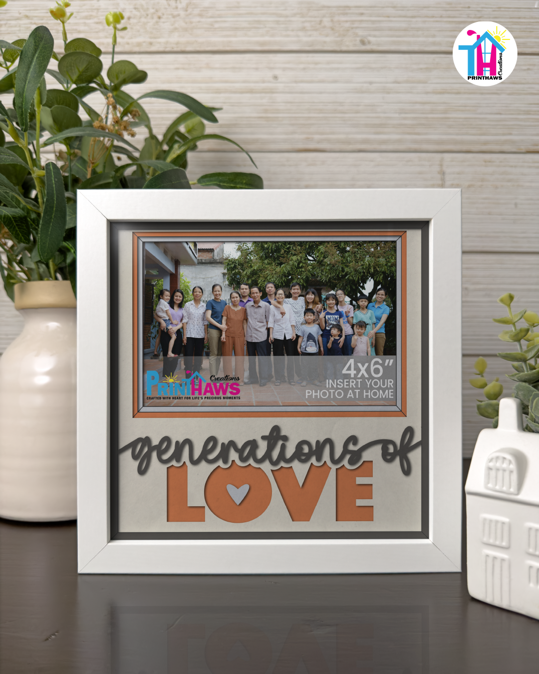 Generations Of Love - Crafted Memoirs Photo Frame By Printhaws Creations, Matte White Frame In Citrine Orange, Heirloom Glory Theme (Vintage, Timeless), 8x8 Frame Holds (4R) Photo -  For Family Moments Together