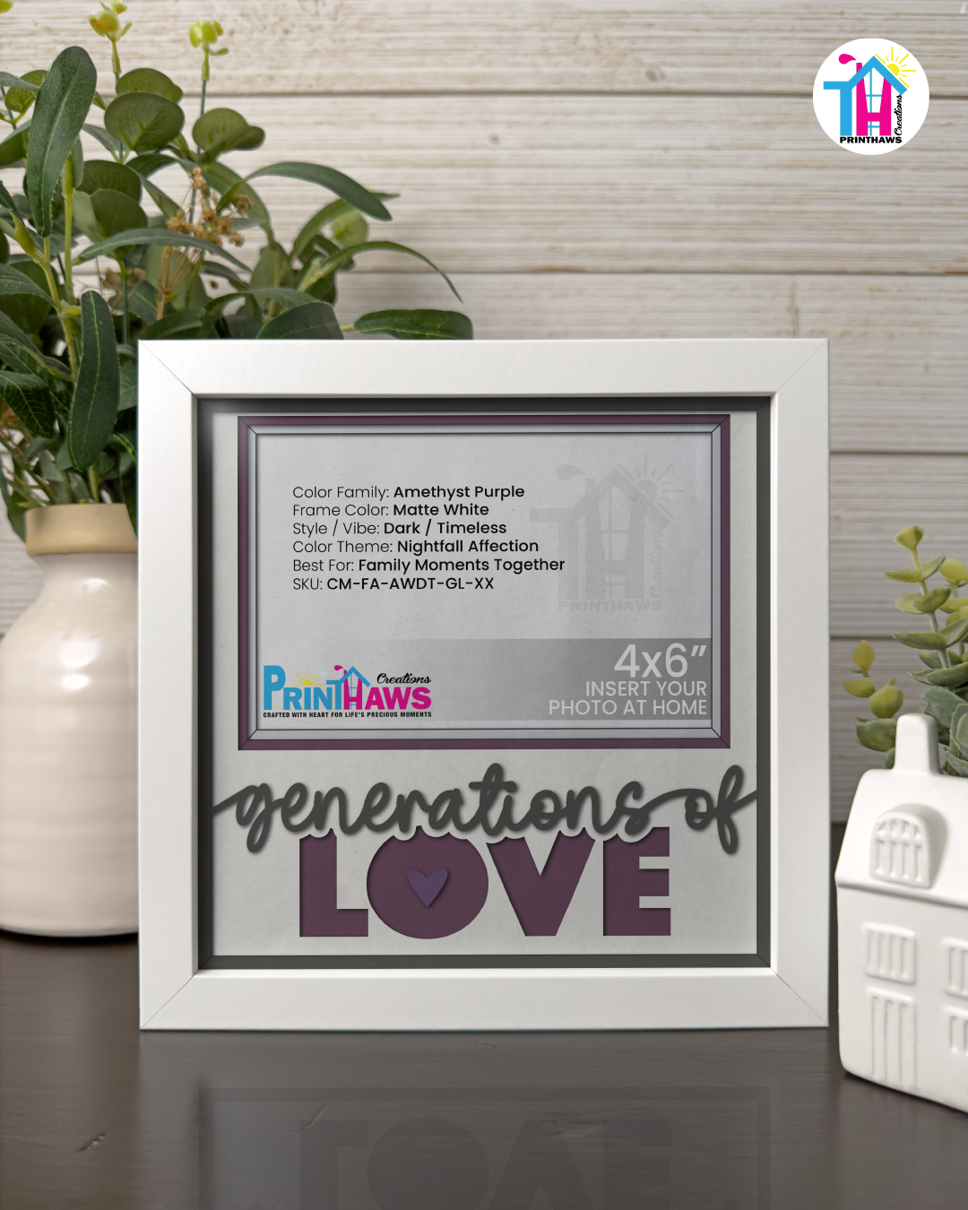 Generations Of Love - Crafted Memoirs Photo Frame By Printhaws Creations, Matte White Frame In Amethyst Purple, Nightfall Affection Theme (Dark, Timeless), 8x8 Frame Holds (4R) Photo -  For Family Moments Together
