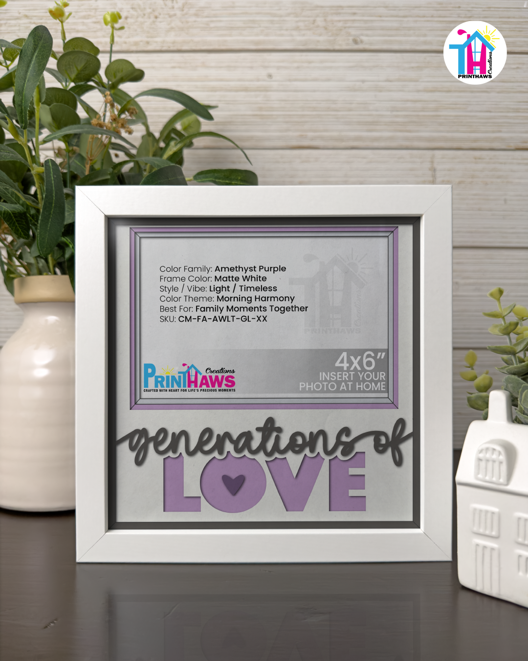 Generations Of Love - Crafted Memoirs Photo Frame By Printhaws Creations, Matte White Frame In Amethyst Purple, Morning Harmony Theme (Light, Timeless), 8x8 Frame Holds (4R) Photo -  For Family Moments Together