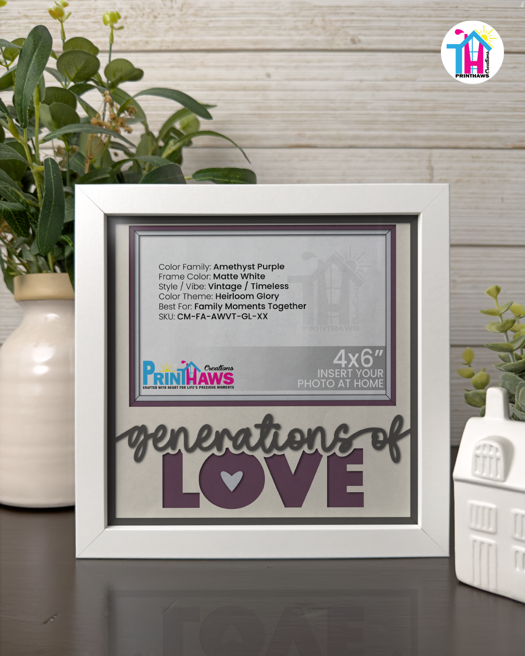 Generations Of Love - Crafted Memoirs Photo Frame By Printhaws Creations, Matte White Frame In Amethyst Purple, Heirloom Glory Theme (Vintage, Timeless), 8x8 Frame Holds (4R) Photo -  For Family Moments Together