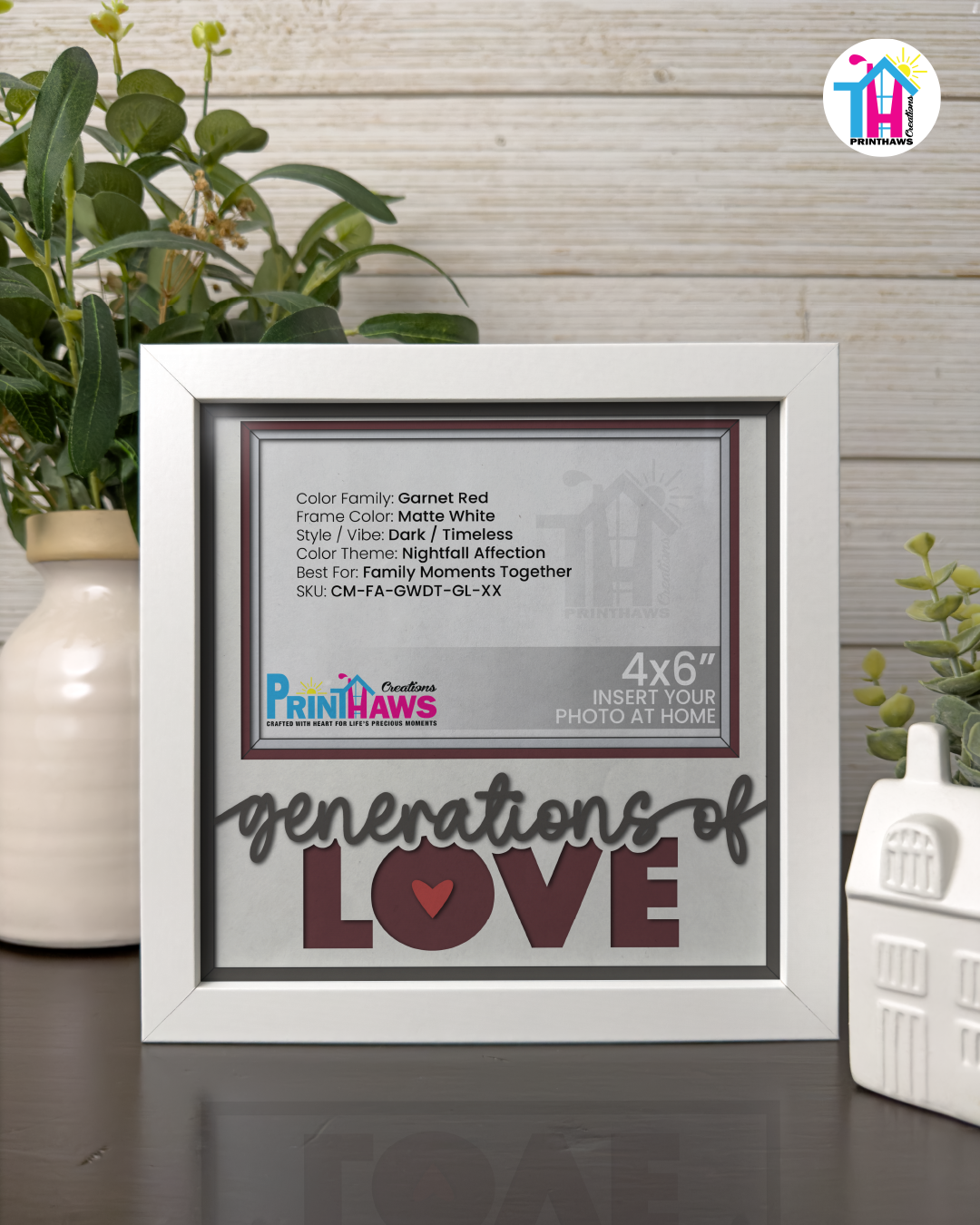 Generations Of Love - Crafted Memoirs Photo Frame By Printhaws Creations, Matte White Frame In Garnet Red, Nightfall Affection Theme (Dark, Timeless), 8x8 Frame Holds (4R) Photo -  For Family Moments Together