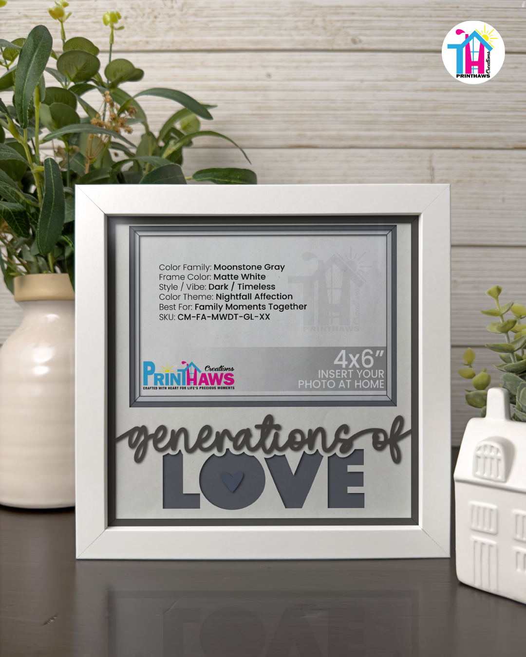Generations Of Love - Crafted Memoirs Photo Frame By Printhaws Creations, Matte White Frame In Moonstone Gray, Nightfall Affection Theme (Dark, Timeless), 8x8 Frame Holds (4R) Photo -  For Family Moments Together