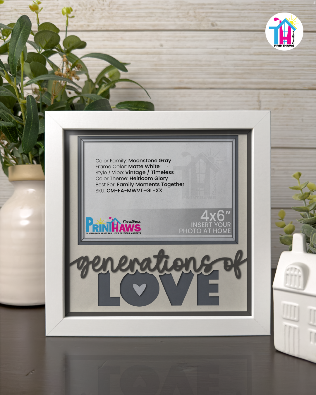 Generations Of Love - Crafted Memoirs Photo Frame By Printhaws Creations, Matte White Frame In Moonstone Gray, Heirloom Glory Theme (Vintage, Timeless), 8x8 Frame Holds (4R) Photo -  For Family Moments Together