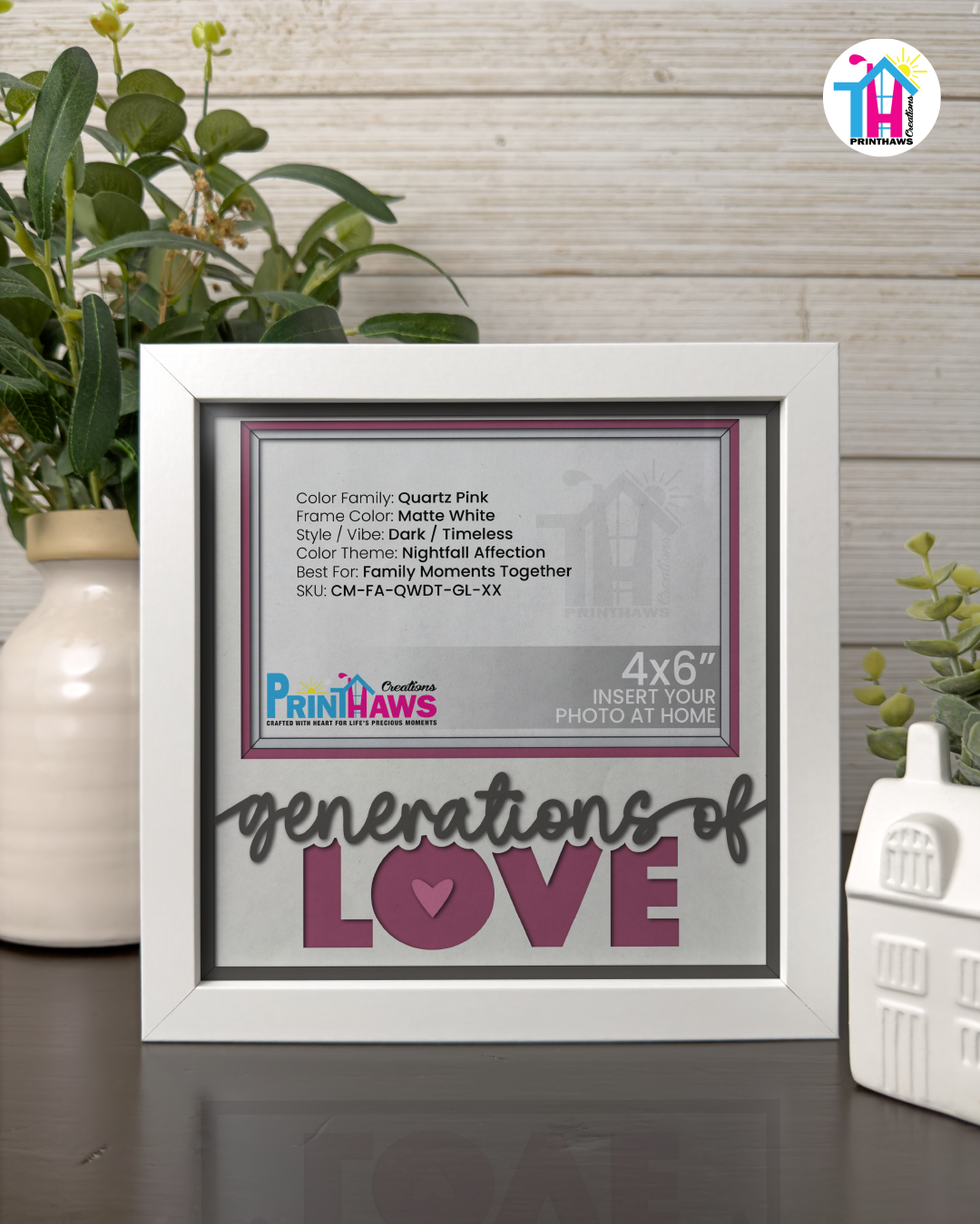 Generations Of Love - Crafted Memoirs Photo Frame By Printhaws Creations, Matte White Frame In Quartz Pink, Nightfall Affection Theme (Dark, Timeless), 8x8 Frame Holds (4R) Photo -  For Family Moments Together