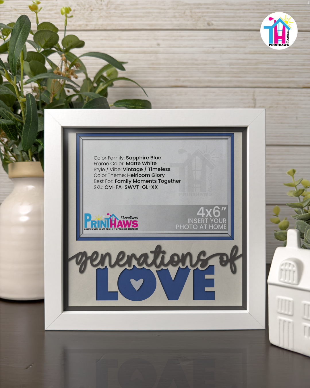 Generations Of Love - Crafted Memoirs Photo Frame By Printhaws Creations, Matte White Frame In Sapphire Blue, Heirloom Glory Theme (Vintage, Timeless), 8x8 Frame Holds (4R) Photo -  For Family Moments Together