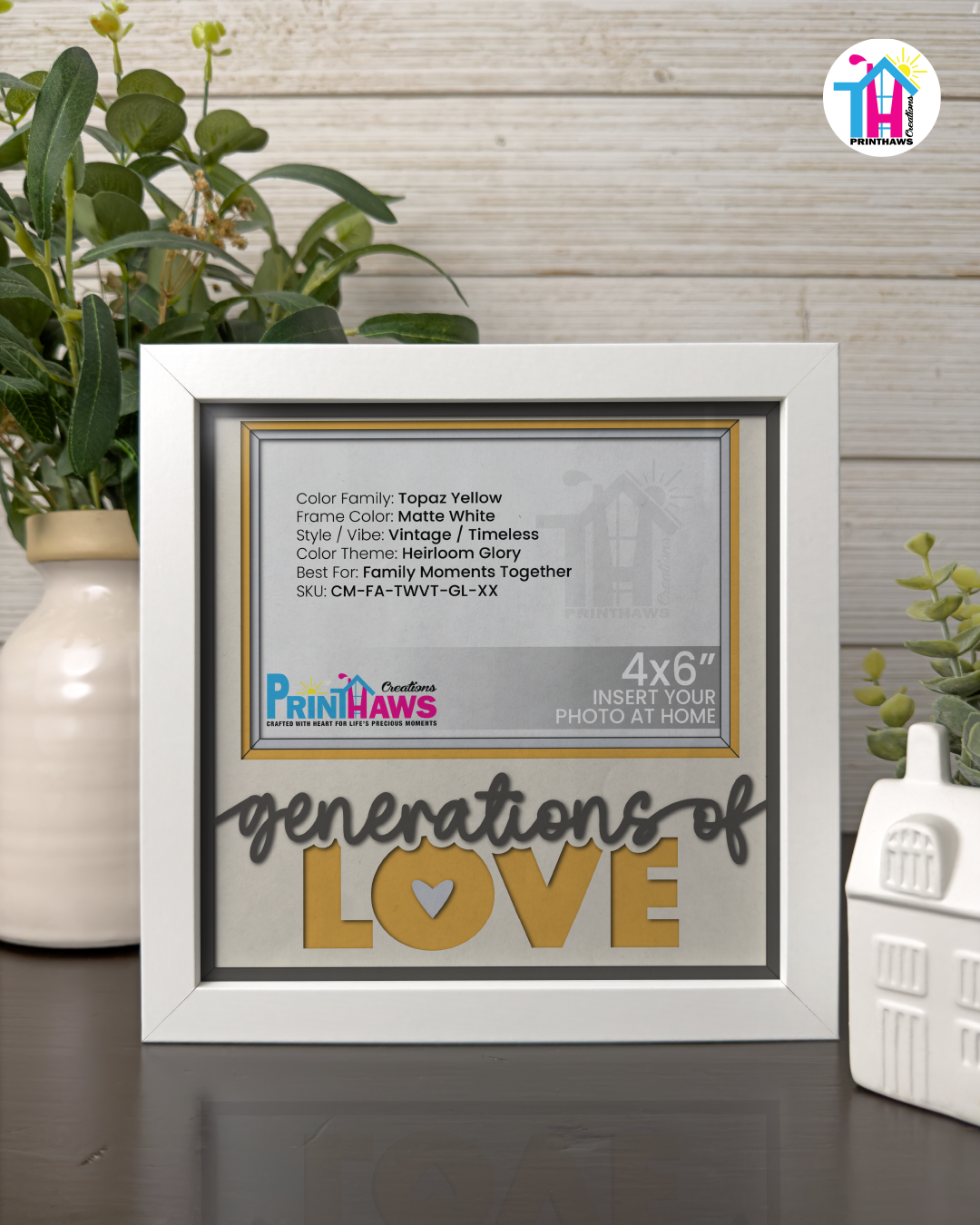 Generations Of Love - Crafted Memoirs Photo Frame By Printhaws Creations, Matte White Frame In Topaz Yellow, Heirloom Glory Theme (Vintage, Timeless), 8x8 Frame Holds (4R) Photo -  For Family Moments Together