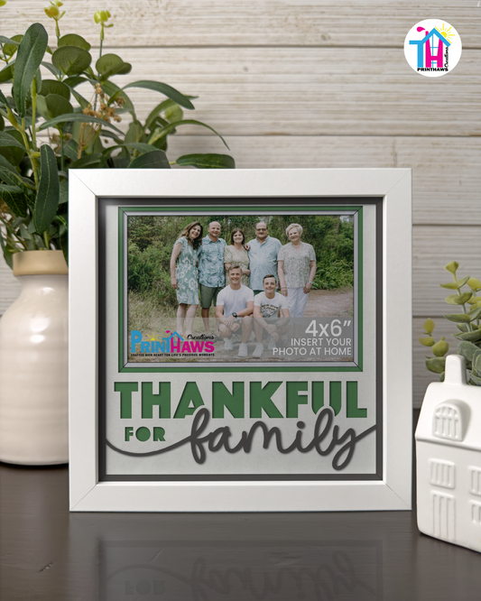 Thankful For Family - Crafted Memoirs Photo Frame By Printhaws Creations, Matte White Frame In Emerald Green, Nightfall Affection Theme (Dark, Timeless), 8x8 Frame Holds (4R) Photo -  For Family Moments Together