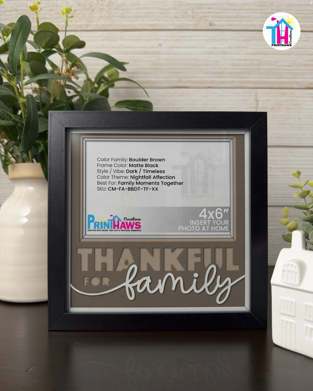 Thankful For Family - Crafted Memoirs Photo Frame By Printhaws Creations, Matte Black Frame In Boulder Brown, Nightfall Affection Theme (Dark, Timeless), 8x8 Frame Holds (4R) Photo -  For Family Moments Together