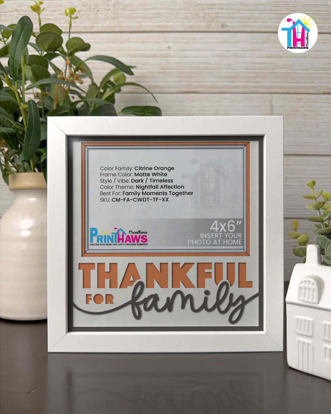 Thankful For Family - Crafted Memoirs Photo Frame By Printhaws Creations, Matte White Frame In Citrine Orange, Nightfall Affection Theme (Dark, Timeless), 8x8 Frame Holds (4R) Photo -  For Family Moments Together