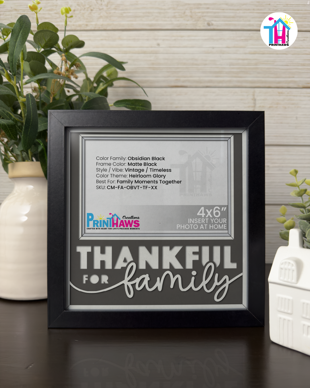 Thankful For Family - Crafted Memoirs Photo Frame By Printhaws Creations, Matte Black Frame In Obsidian Black, Heirloom Glory Theme (Vintage, Timeless), 8x8 Frame Holds (4R) Photo -  For Family Moments Together
