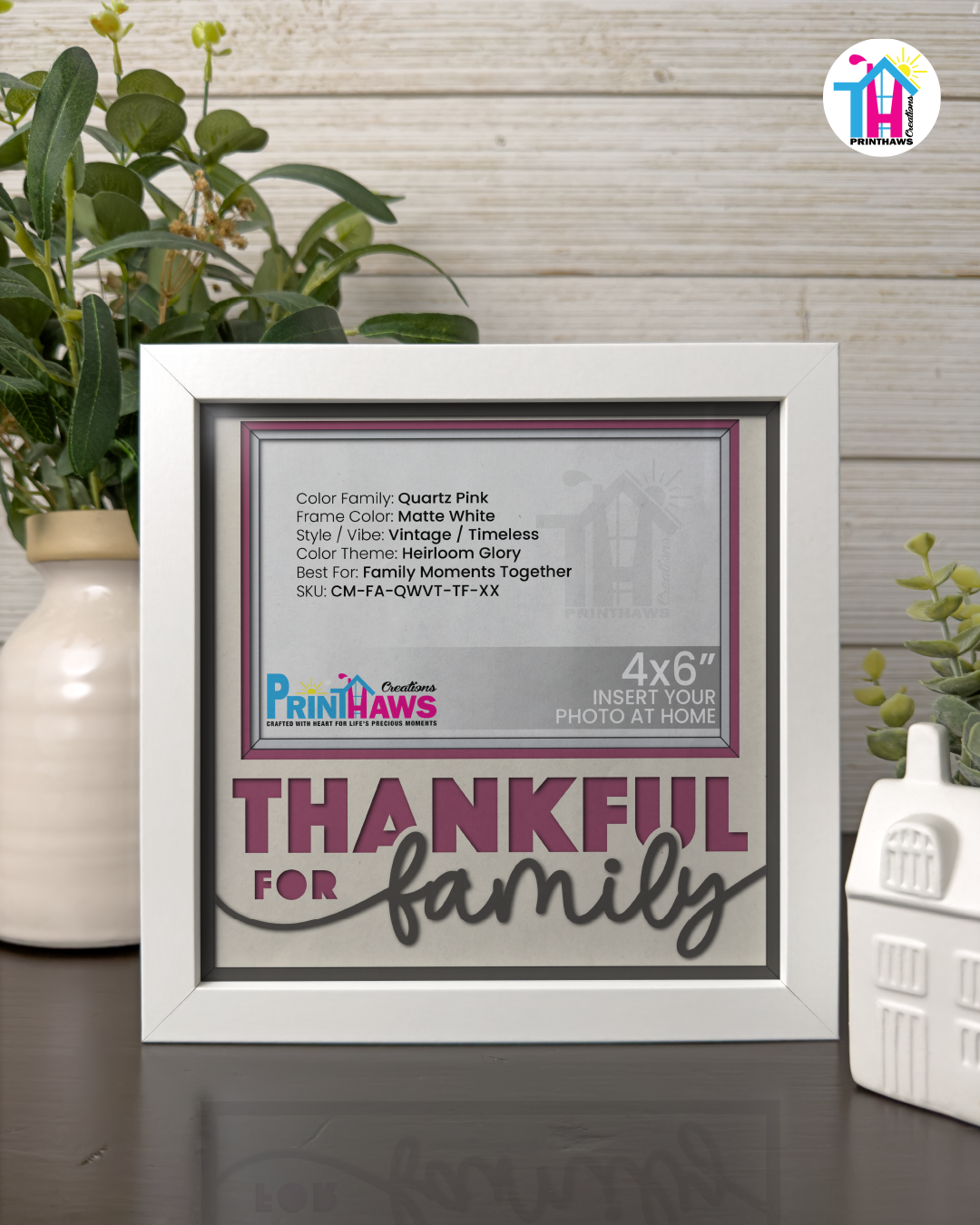 Thankful For Family - Crafted Memoirs Photo Frame By Printhaws Creations, Matte White Frame In Quartz Pink, Heirloom Glory Theme (Vintage, Timeless), 8x8 Frame Holds (4R) Photo -  For Family Moments Together