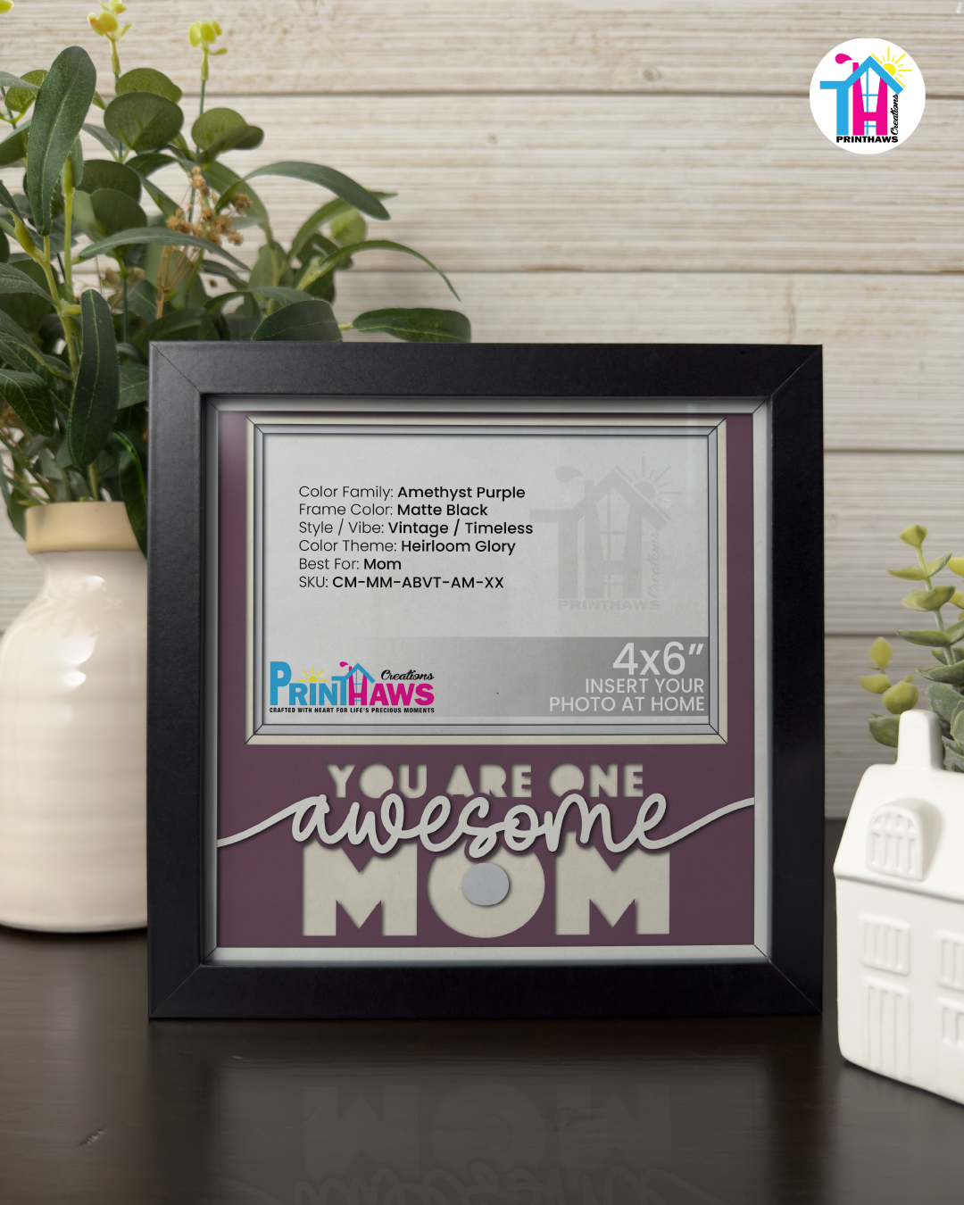 You Are One Awesome Mom - Crafted Memoirs Photo Frame By Printhaws Creations, Matte Black Frame, In A Refined Range Of Colors, 8x8 Frame Holds (4R) Photo - For Mom