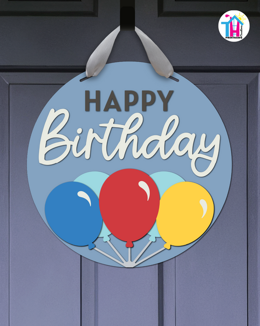 Builder Play - Birthday Door Hanger By Printhaws Creations, 16" Round Wooden Front Door Sign, Layered Hand-Painted Entryway Decor