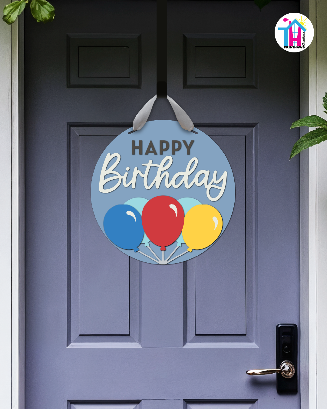 Builder Play - Birthday Door Hanger By Printhaws Creations, 16" Round Wooden Front Door Sign, Layered Hand-Painted Entryway Decor