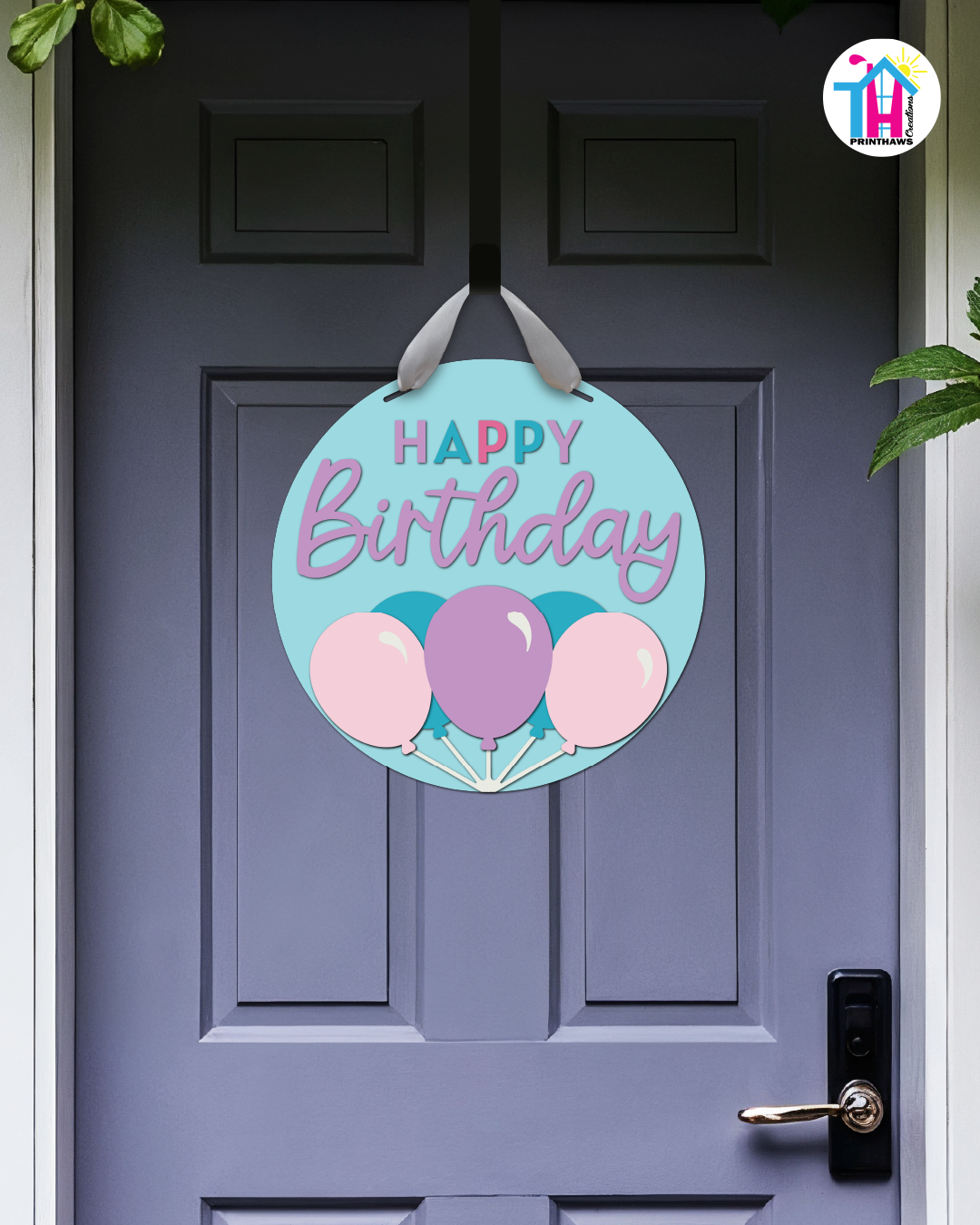 Dream Frost - Birthday Door Hanger By Printhaws Creations, 16" Round Wooden Front Door Sign, Layered Hand-Painted Entryway Decor