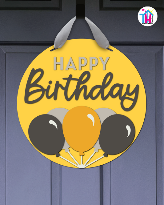 Golden Gala - Birthday Door Hanger By Printhaws Creations, 16" Round Wooden Front Door Sign, Layered Hand-Painted Entryway Decor