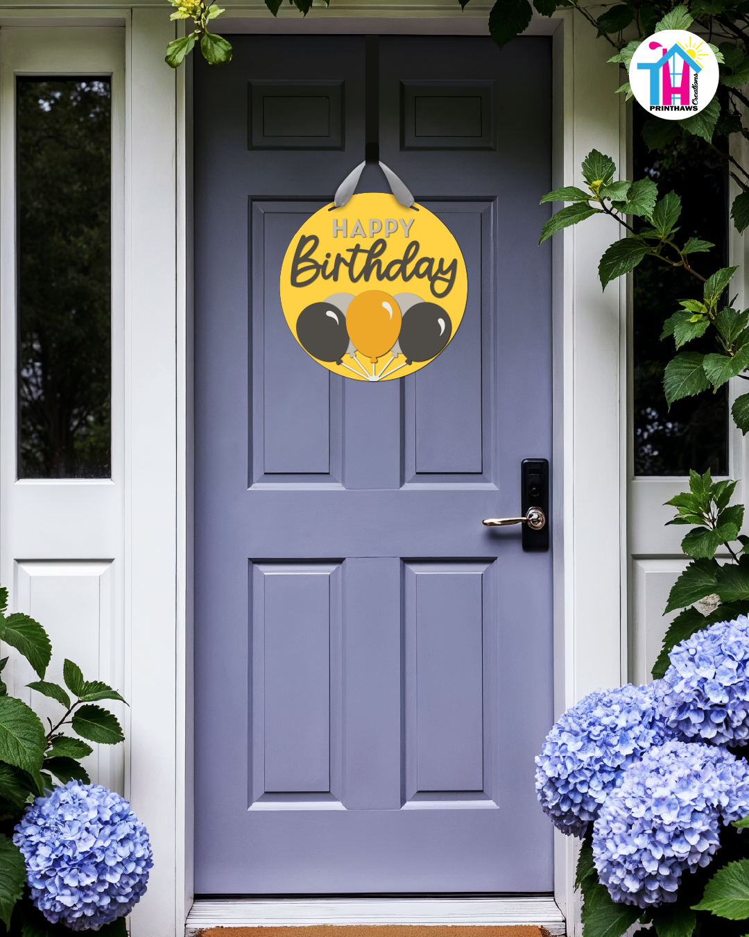 Golden Gala - Birthday Door Hanger By Printhaws Creations, 16" Round Wooden Front Door Sign, Layered Hand-Painted Entryway Decor