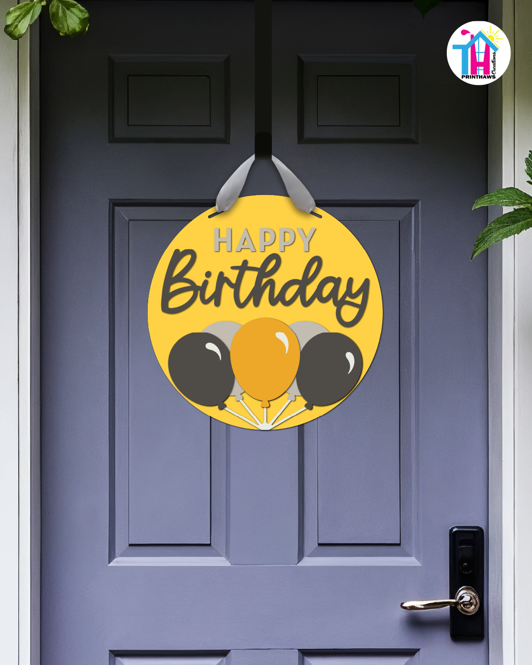 Golden Gala - Birthday Door Hanger By Printhaws Creations, 16" Round Wooden Front Door Sign, Layered Hand-Painted Entryway Decor