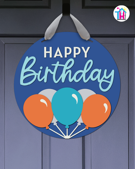 Happy Bounce - Birthday Door Hanger By Printhaws Creations, 16" Round Wooden Front Door Sign, Layered Hand-Painted Entryway Decor